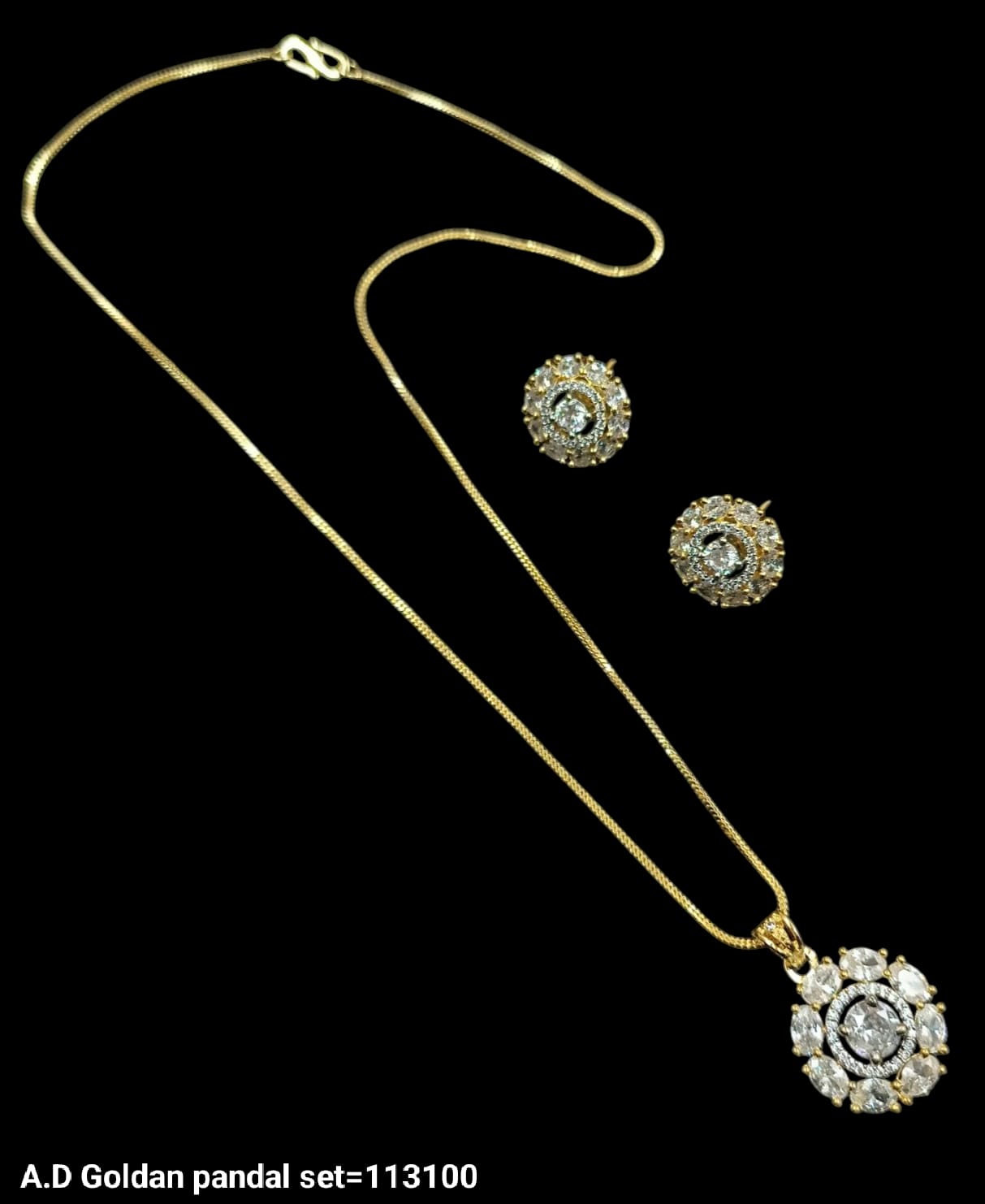 American Diamond Silver & Gold Plated Pendant Set